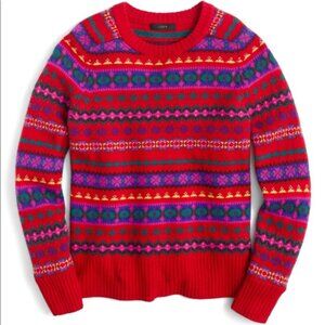 Fair Isle Pink and Red Winter Holiday Sweater from J Crew